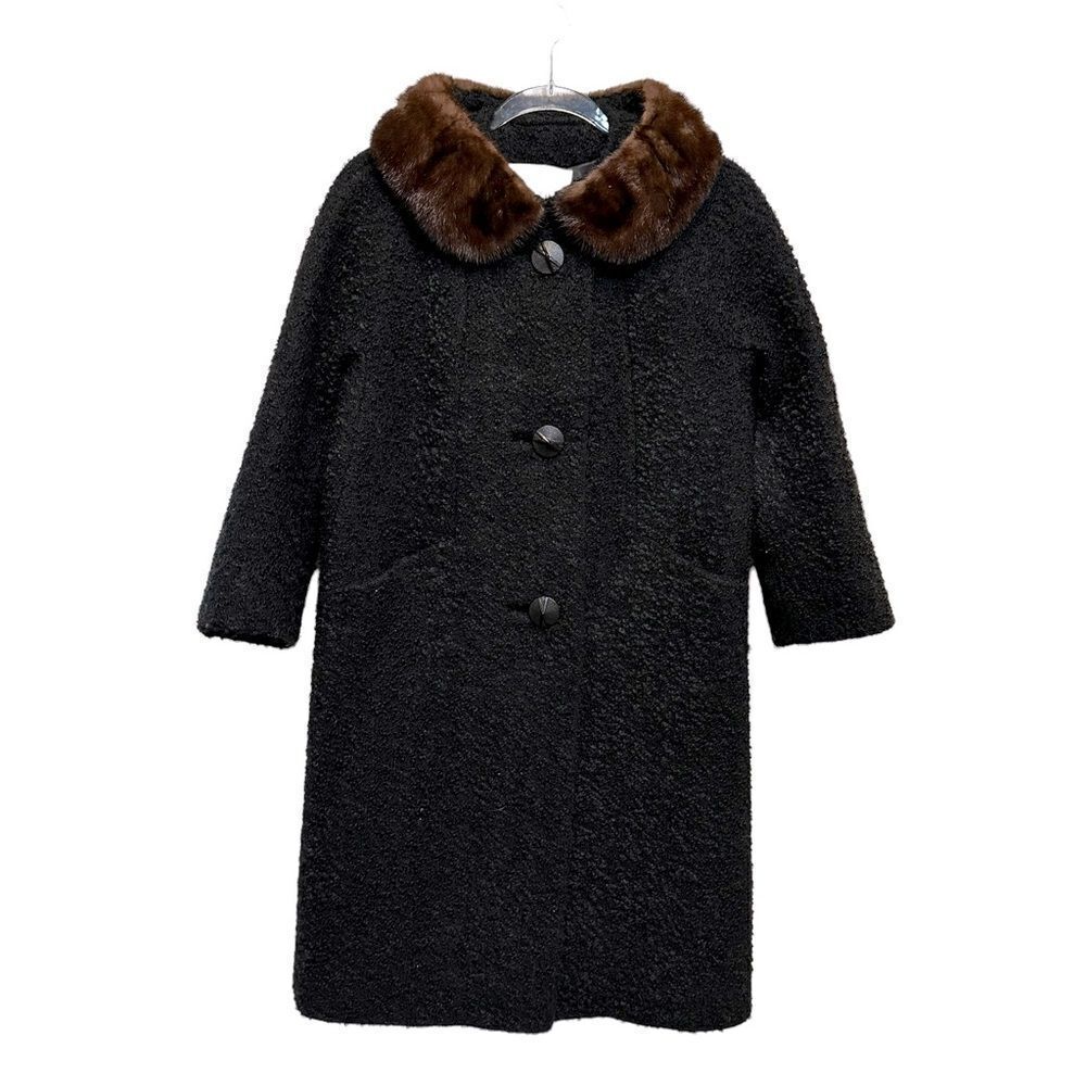 Vintage 40s Joslins union made boucle midi coat/jacket with fur collar 